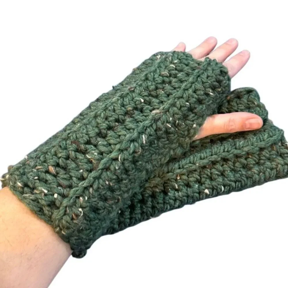 Handmade wool blend chunky fingerless mittens, gloves